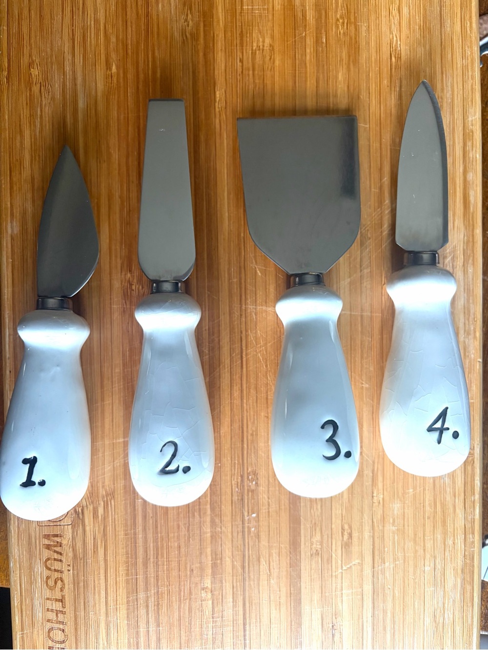 Set of 4 Ceramic Handle Cheese Spreaders Set in White